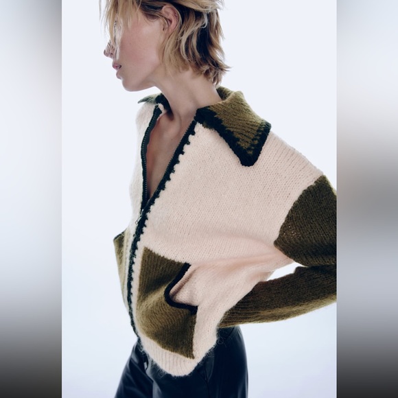 Women Zara Combination Knit Cardigan Sweater Size Small - Picture 5 of 11